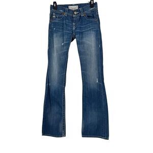 Big Star Women's Sophie Legendary Blue Bootcut Distressed Low Rise Jeans Sz 25R